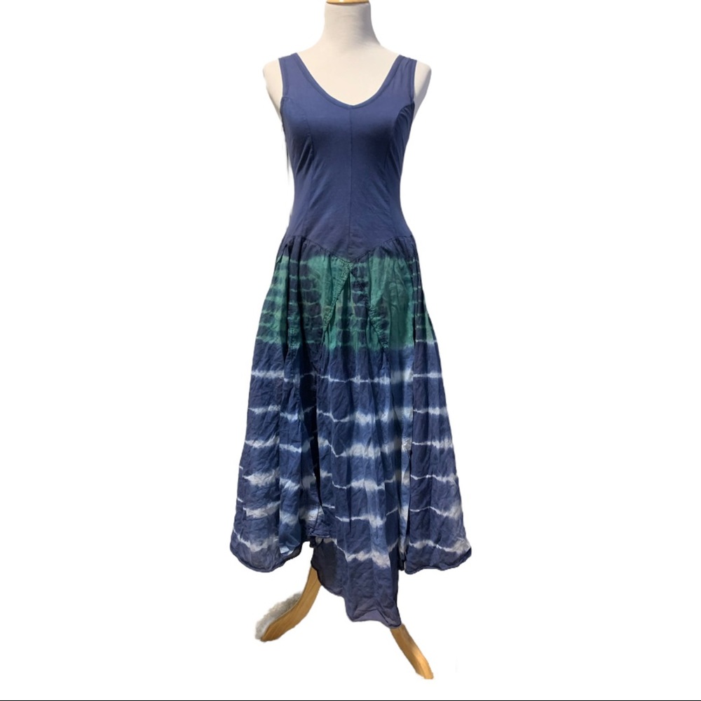 Baba | Bohemian Green & Blue Tie Dye Flowy Dress